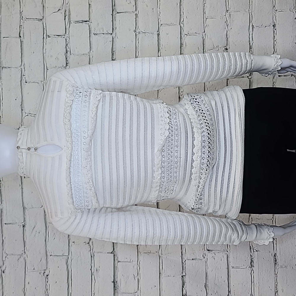 Cinq a Sept Antonia High Neck Long Sleeve Tiered Ruffle Lacey Blouse in White - Picture 4 of 17